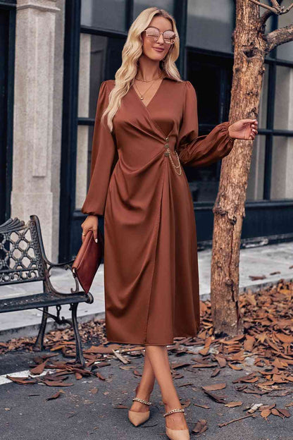 HANNAH Surplice Neck Midi Dress