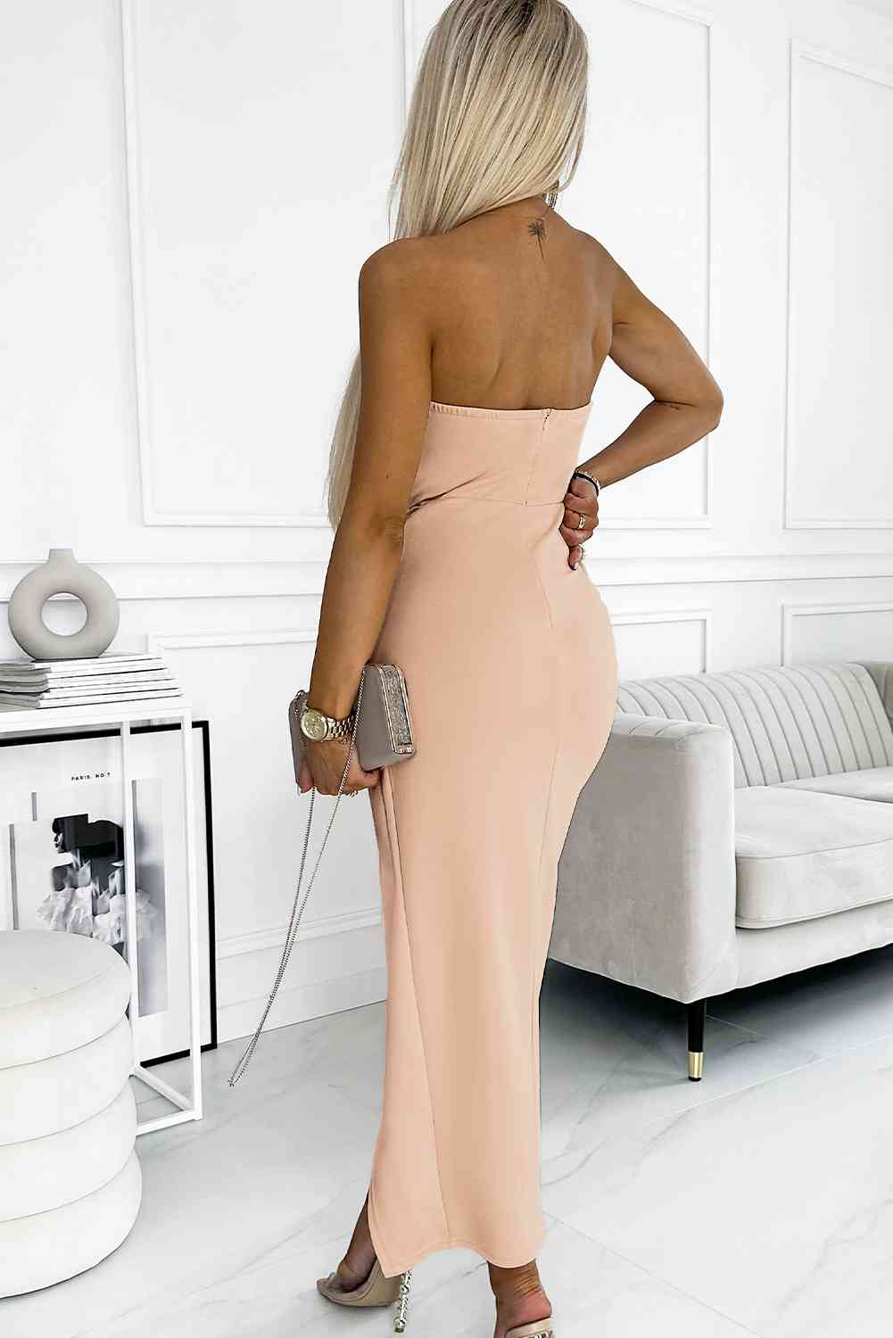 MADELEINE Strapless Split Bodycon Maxi Dress