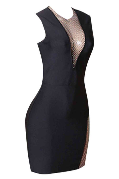 ENTITLED Rhinestone Detail Black Mini Dress