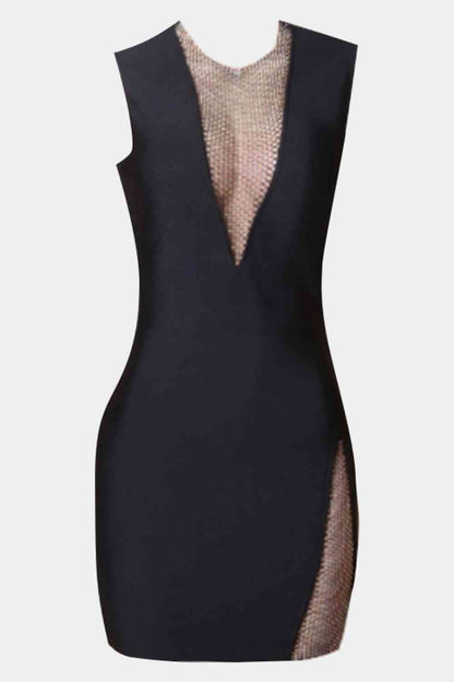 ENTITLED Rhinestone Detail Black Mini Dress