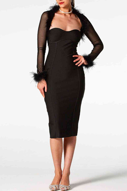 BUSINESS ONLY Sweetheart Neckline Black Midi Dress