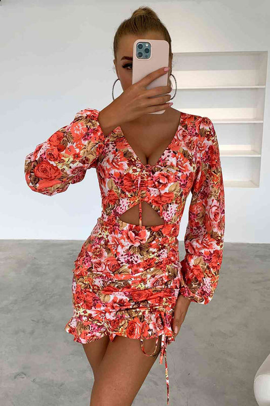 CAMILE Floral Design Mini Dress