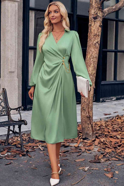 HANNAH Surplice Neck Midi Dress