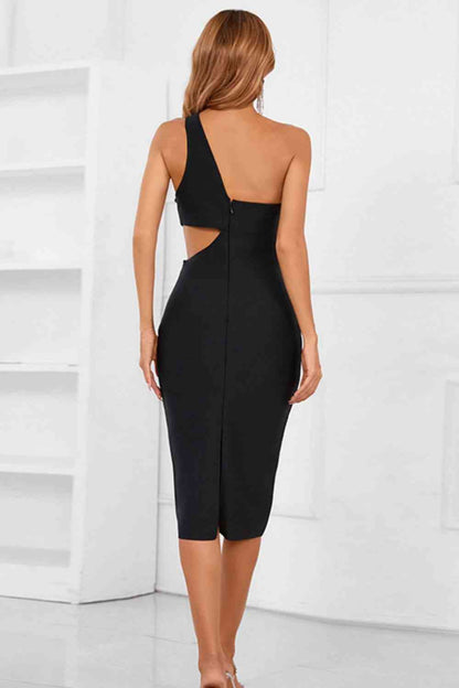 CATALEYA One-Shoulder Black Midi Dress