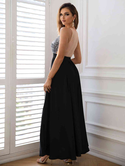 VIKTORIA Sequin Sleeveless Black Maxi Dress