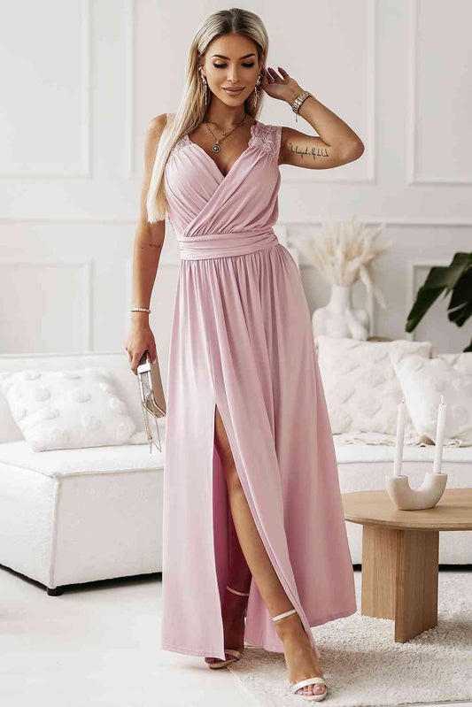 RUN THE WORLD Surplice Neck Split Maxi Dress