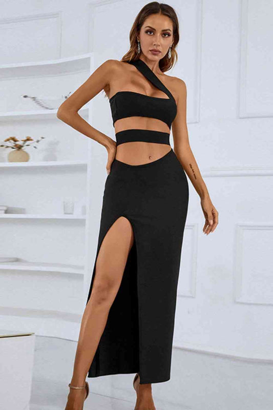 MATHILDE One-Shoulder Cutout Black Maxi Dress