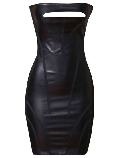 HAVANNA Faux Leather Bandage Black Mini Dress