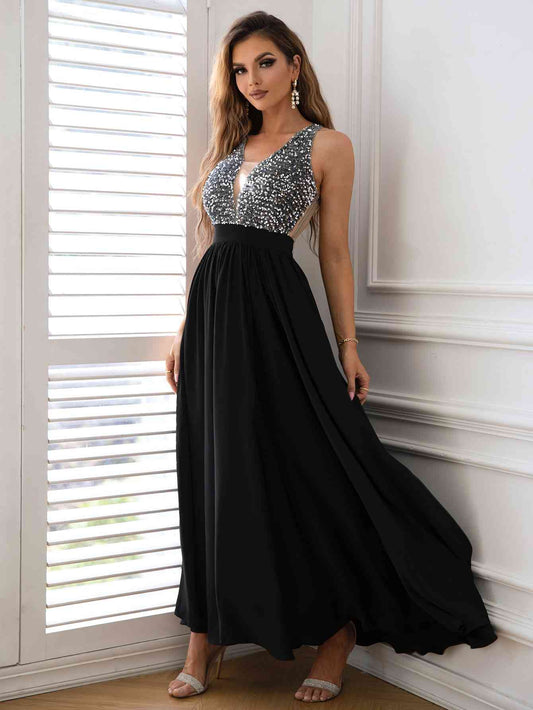 VIKTORIA Sequin Sleeveless Black Maxi Dress