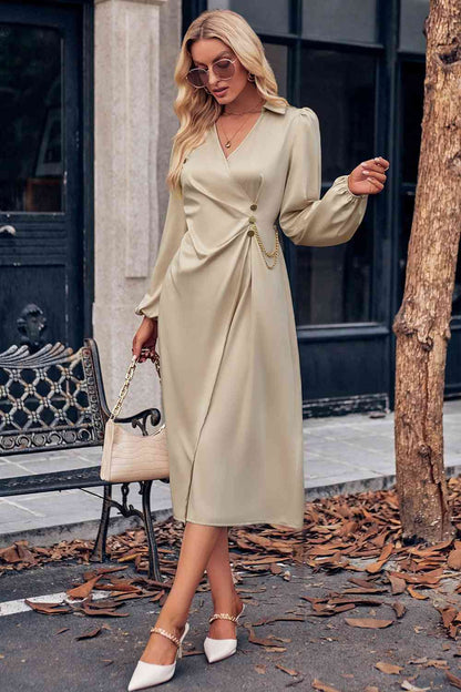 HANNAH Surplice Neck Midi Dress