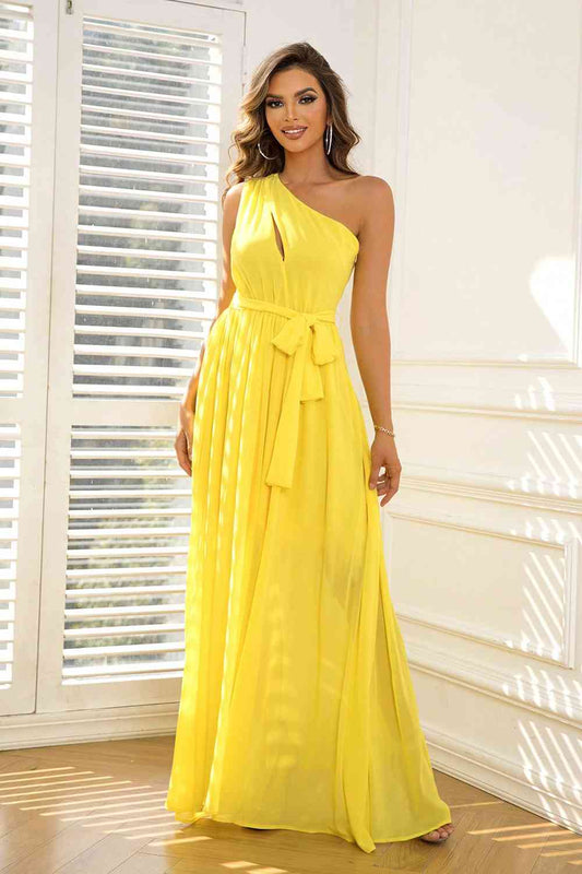 LILY Cutout One-Shoulder Yellow Maxi Dress