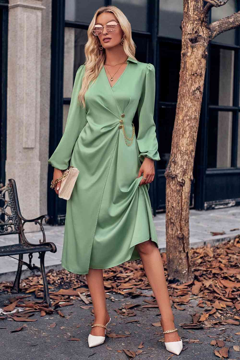 HANNAH Surplice Neck Midi Dress