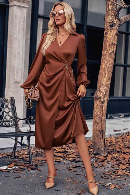 HANNAH Surplice Neck Midi Dress